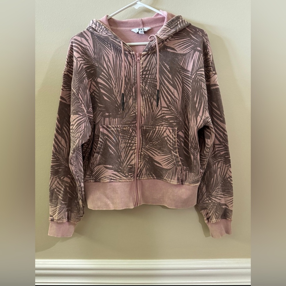 Joy Lab Pink/Brown Palm Tree Print Hooded Jacket